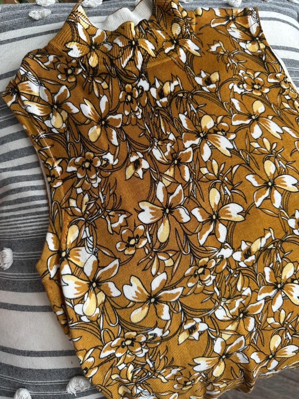Cable & Gauge Mustard Yellow Floral Mock Neck Tank